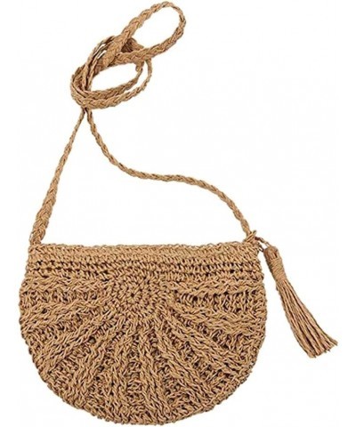 Women handbags Messenger Bag Ladies Crossbody Bag Summer Beach Boho Straw Tassel Semicircle Zipper Crossbody Shoulder Bag Bei...