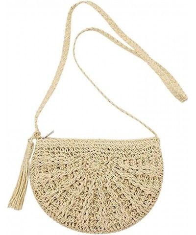 Women handbags Messenger Bag Ladies Crossbody Bag Summer Beach Boho Straw Tassel Semicircle Zipper Crossbody Shoulder Bag Bei...