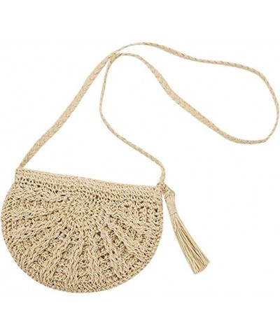 Women handbags Messenger Bag Ladies Crossbody Bag Summer Beach Boho Straw Tassel Semicircle Zipper Crossbody Shoulder Bag Bei...