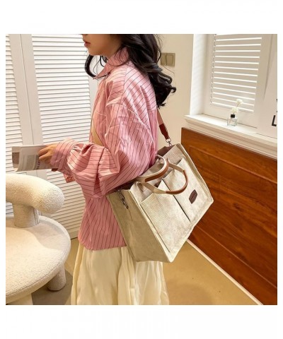 Corduroy Tote Bag with Multi Pockets for Women Everything Tote Bag Casual Shoulder Crossbody Handbag Handle Work Bag B-khaki ...