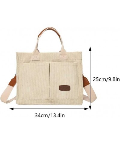 Corduroy Tote Bag with Multi Pockets for Women Everything Tote Bag Casual Shoulder Crossbody Handbag Handle Work Bag B-khaki ...