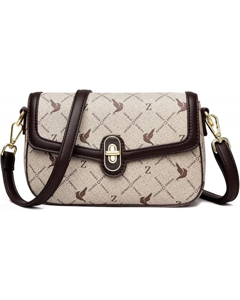 Women's bag, large capacity bag print, women's shoulder bag, cross-body bag Khaki Square With Brown $24.58 Shoulder Bags