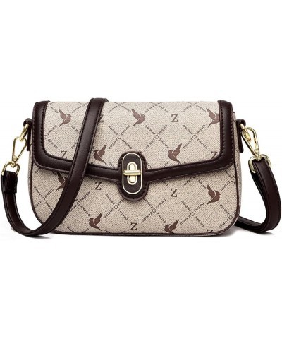 Women's bag, large capacity bag print, women's shoulder bag, cross-body bag Khaki Square With Brown $24.58 Shoulder Bags