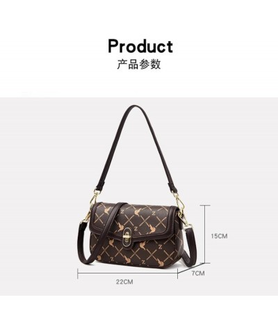 Women's bag, large capacity bag print, women's shoulder bag, cross-body bag Khaki Square With Brown $24.58 Shoulder Bags