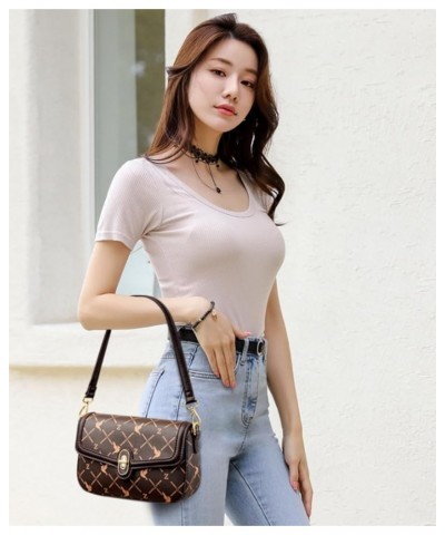 Women's bag, large capacity bag print, women's shoulder bag, cross-body bag Khaki Square With Brown $24.58 Shoulder Bags