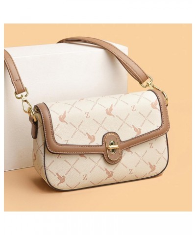 Women's bag, large capacity bag print, women's shoulder bag, cross-body bag Khaki Square With Brown $24.58 Shoulder Bags