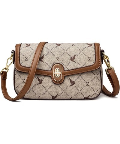 Women's bag, large capacity bag print, women's shoulder bag, cross-body bag Khaki Square With Brown $24.58 Shoulder Bags