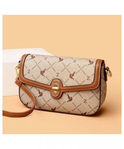 Women's bag, large capacity bag print, women's shoulder bag, cross-body bag Khaki Square With Brown $24.58 Shoulder Bags