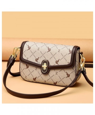 Women's bag, large capacity bag print, women's shoulder bag, cross-body bag Khaki Square With Brown $24.58 Shoulder Bags