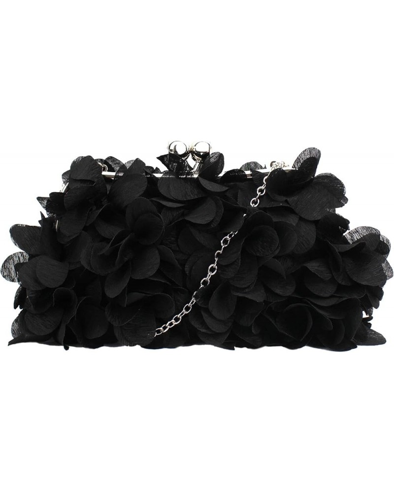 Women's Rose Clutch Handbag Messenger Purse Bag Elegant Bride Evening Party Bag 06205 Black $13.94 Evening Bags