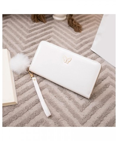 Women Wallet Fashion Ball Bow Decoration Practical Lightweight Zipper Handbag Phone Wallets Cases (White, One Size) White One...