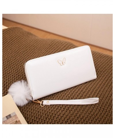 Women Wallet Fashion Ball Bow Decoration Practical Lightweight Zipper Handbag Phone Wallets Cases (White, One Size) White One...