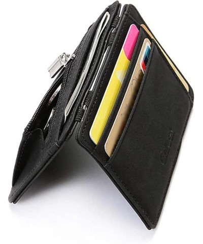 Men Male Leather Mini Small Wallets Ultra Thin Zipper Coin Purse Pouch Plastic Credit Bank Card Case Holder Brown Blue $41.18...