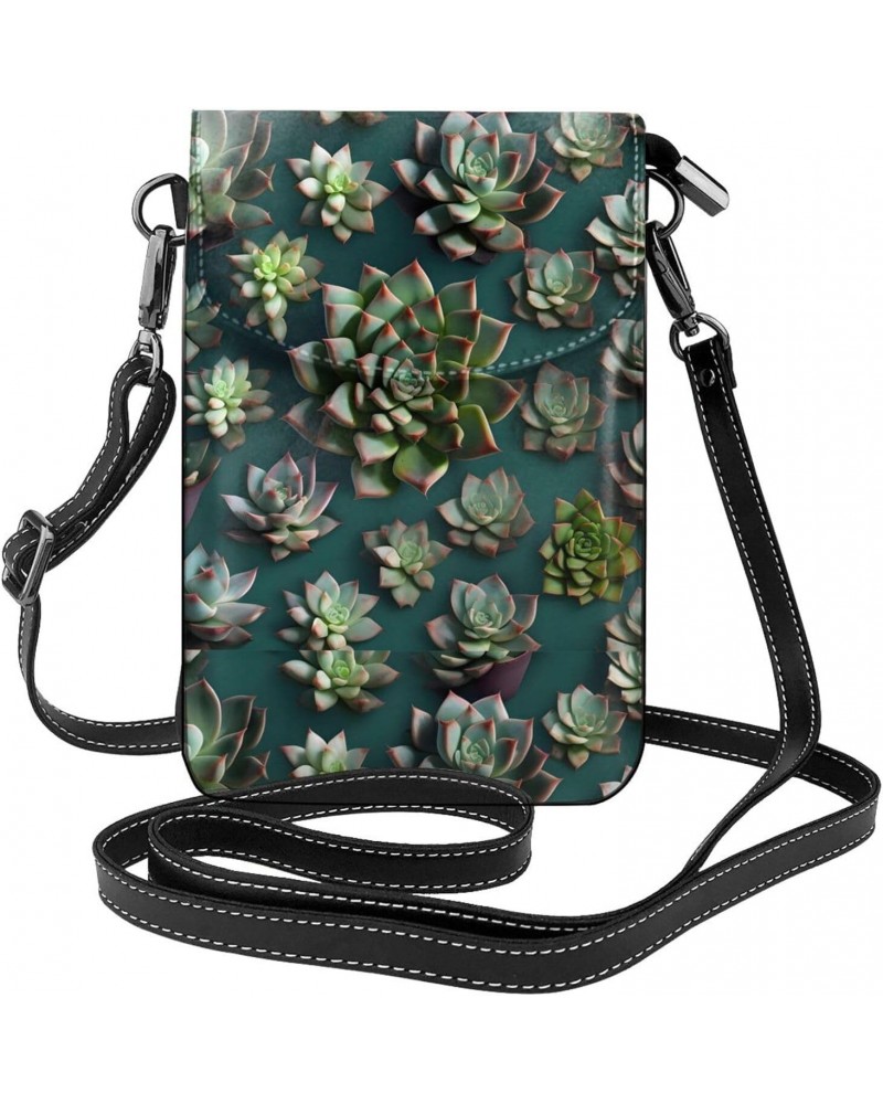 Many Succulents Leather Cross Body Flip Phone Bag With Detachable Shoulder Straps, Used For Travel, Dating, Holiday Gifts $23...