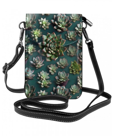 Many Succulents Leather Cross Body Flip Phone Bag With Detachable Shoulder Straps, Used For Travel, Dating, Holiday Gifts $23...