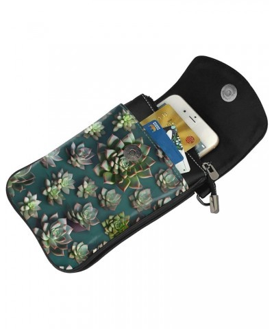 Many Succulents Leather Cross Body Flip Phone Bag With Detachable Shoulder Straps, Used For Travel, Dating, Holiday Gifts $23...