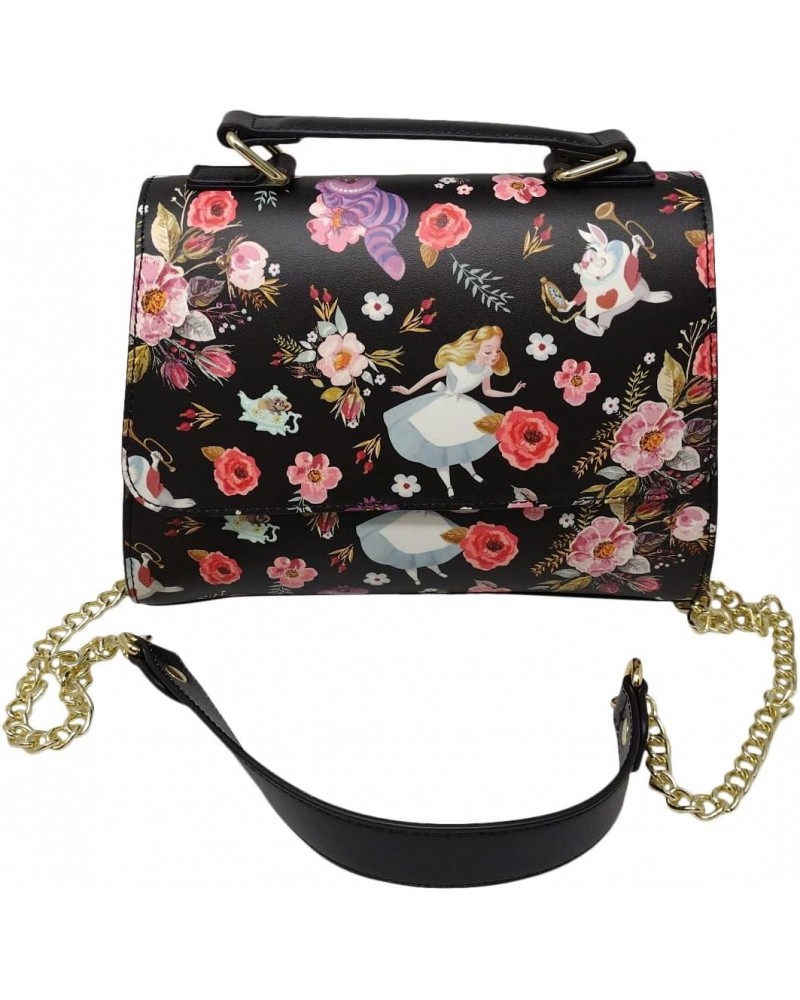 Disney Alice in Wonderland Allover Floral Print Crossbody Satchel Handbag Purse $34.50 Satchels