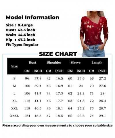 Women's Casual Long Sleeve V Neck Cute Shirts Lapel Neck Xmax Printed Tee Blouses Fall Winter Colorblock Loungewear 1-wine $1...