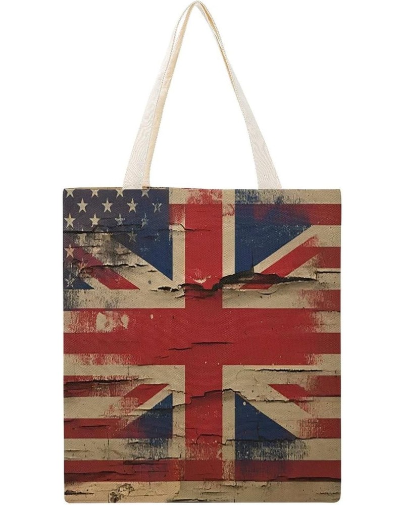 British American Flag Wood Art CanvasTote Bag for Women Girl Canvas Shoulder Handbags Cute Large Purse $12.18 Totes