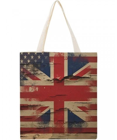 British American Flag Wood Art CanvasTote Bag for Women Girl Canvas Shoulder Handbags Cute Large Purse $12.18 Totes