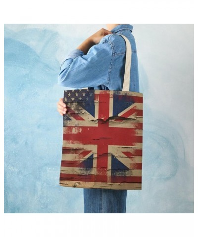 British American Flag Wood Art CanvasTote Bag for Women Girl Canvas Shoulder Handbags Cute Large Purse $12.18 Totes