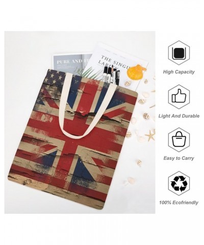 British American Flag Wood Art CanvasTote Bag for Women Girl Canvas Shoulder Handbags Cute Large Purse $12.18 Totes