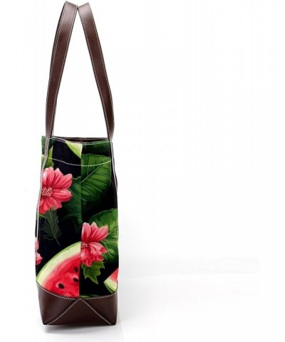 Watermelon Canvas Leather Mix Handbag - 13.3x4.7x12.2 in - Stylish and Functional Women's Shoulder Bag $19.68 Totes