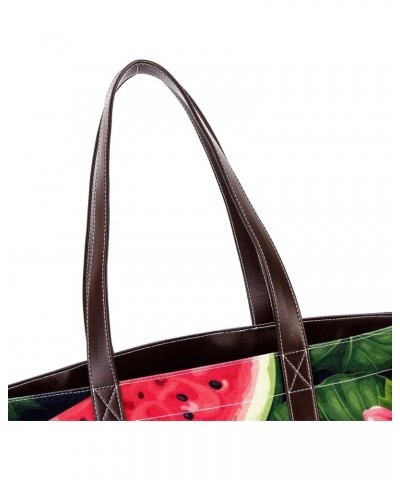 Watermelon Canvas Leather Mix Handbag - 13.3x4.7x12.2 in - Stylish and Functional Women's Shoulder Bag $19.68 Totes