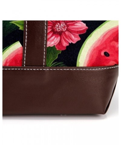 Watermelon Canvas Leather Mix Handbag - 13.3x4.7x12.2 in - Stylish and Functional Women's Shoulder Bag $19.68 Totes