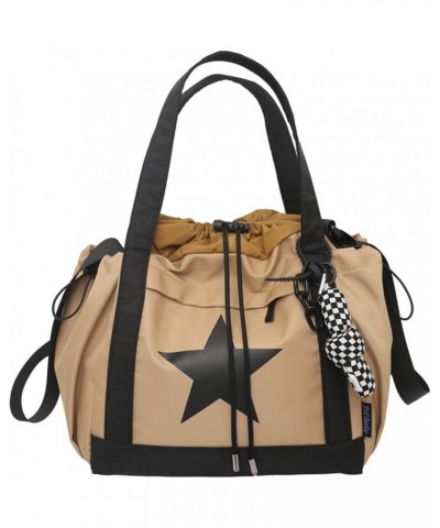 Y2K Aesthetic Crossbody Bag with Pendant Star Grunge Tote Bag Drawstring Bucket Bag Multi Pockets Shoulder Bag Khaki $14.27 T...