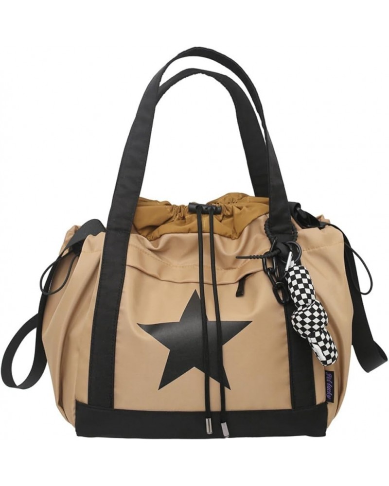 Y2K Aesthetic Crossbody Bag with Pendant Star Grunge Tote Bag Drawstring Bucket Bag Multi Pockets Shoulder Bag Khaki $14.27 T...