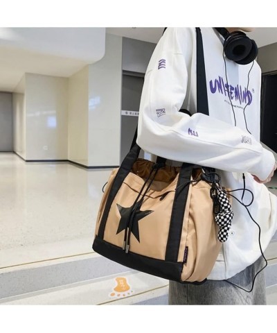 Y2K Aesthetic Crossbody Bag with Pendant Star Grunge Tote Bag Drawstring Bucket Bag Multi Pockets Shoulder Bag Khaki $14.27 T...