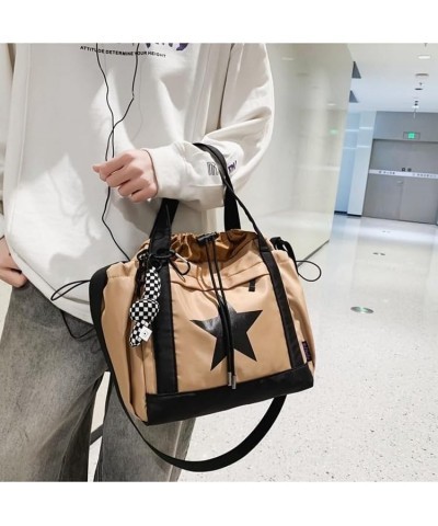 Y2K Aesthetic Crossbody Bag with Pendant Star Grunge Tote Bag Drawstring Bucket Bag Multi Pockets Shoulder Bag Khaki $14.27 T...