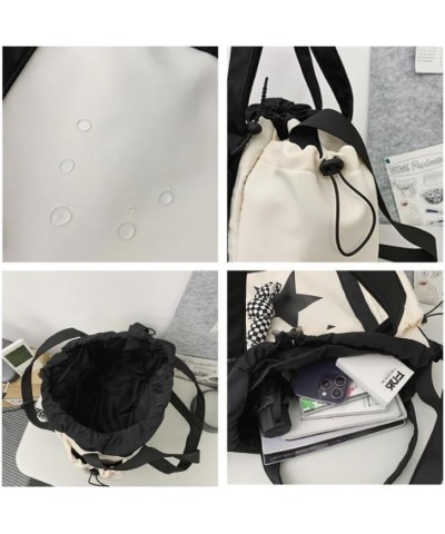 Y2K Aesthetic Crossbody Bag with Pendant Star Grunge Tote Bag Drawstring Bucket Bag Multi Pockets Shoulder Bag Khaki $14.27 T...