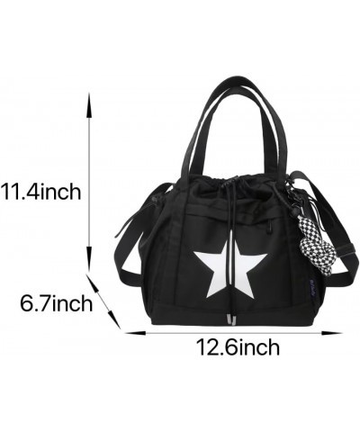 Y2K Aesthetic Crossbody Bag with Pendant Star Grunge Tote Bag Drawstring Bucket Bag Multi Pockets Shoulder Bag Khaki $14.27 T...