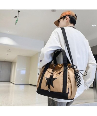 Y2K Aesthetic Crossbody Bag with Pendant Star Grunge Tote Bag Drawstring Bucket Bag Multi Pockets Shoulder Bag Khaki $14.27 T...