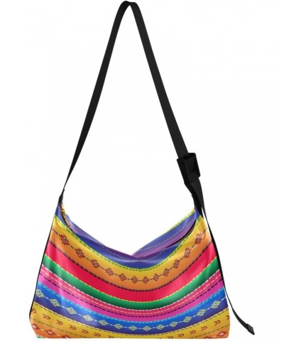 Mexican Colorful Stripes Tote Bag for Women Large Hobo Bags Crossbody Hobo Bags Shopping Work Bag with Adjustable Strap for W...