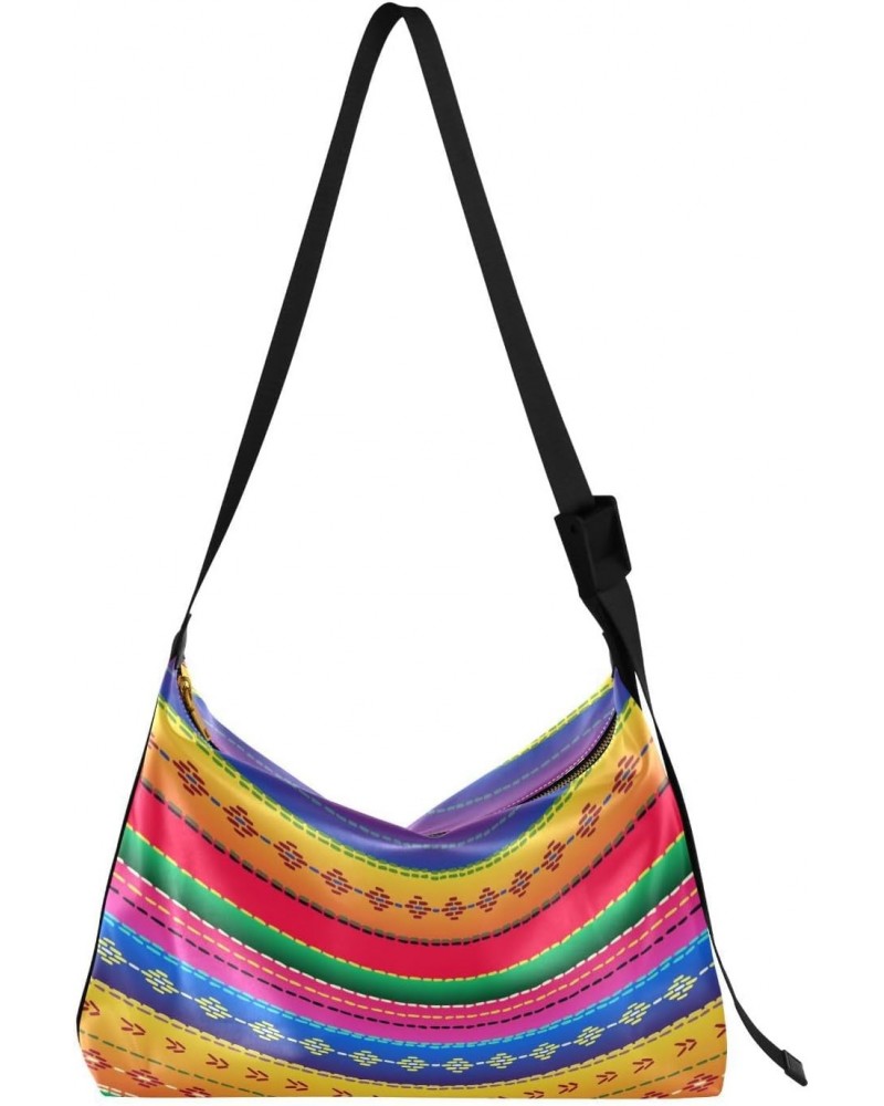 Mexican Colorful Stripes Tote Bag for Women Large Hobo Bags Crossbody Hobo Bags Shopping Work Bag with Adjustable Strap for W...