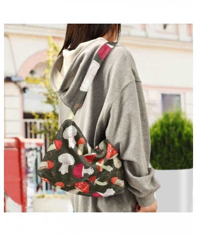 Women Boho Handbag Mushroom Fungus Red White Underarm Bag Tote Bag Shoulder Bag Crossbody Bag Fluffy Cell Phone Purse Lady Tr...