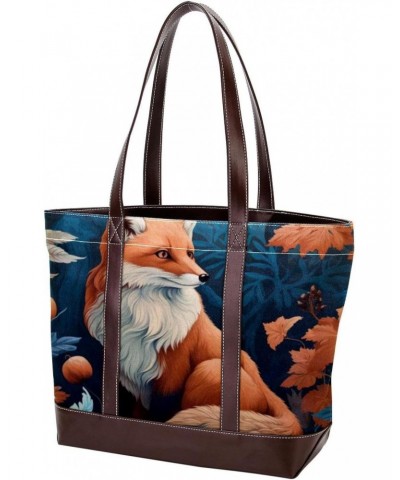 Fox Canvas Leather Mix Hand Bag - 13.3x4.7x12.2 in - Stylish and Spacious for Everyday Use $24.47 Crossbody Bags