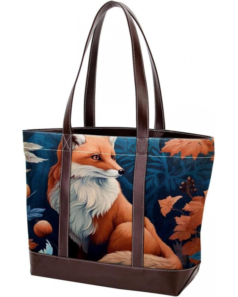 Fox Canvas Leather Mix Hand Bag - 13.3x4.7x12.2 in - Stylish and Spacious for Everyday Use $24.47 Crossbody Bags