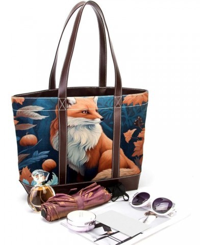 Fox Canvas Leather Mix Hand Bag - 13.3x4.7x12.2 in - Stylish and Spacious for Everyday Use $24.47 Crossbody Bags