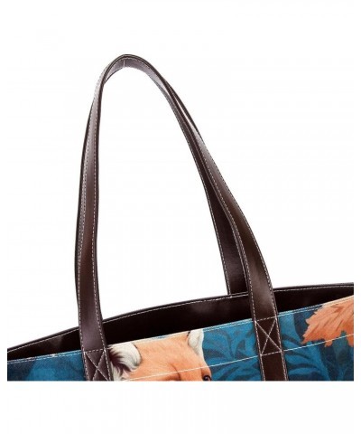 Fox Canvas Leather Mix Hand Bag - 13.3x4.7x12.2 in - Stylish and Spacious for Everyday Use $24.47 Crossbody Bags