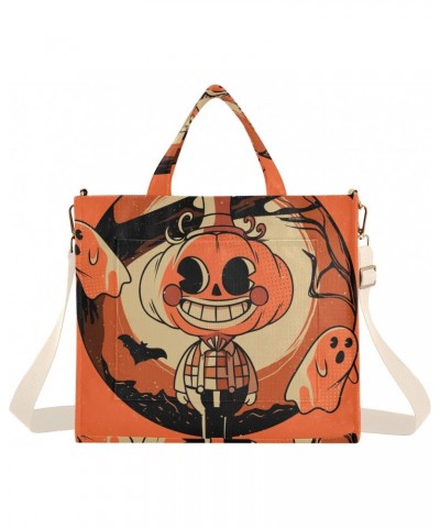 Pumpkin Men on Halloween Background Corduroy Tote Versatile Shoulder Bag for Women with Zipper Magnetic Clasp，S $14.45 Totes