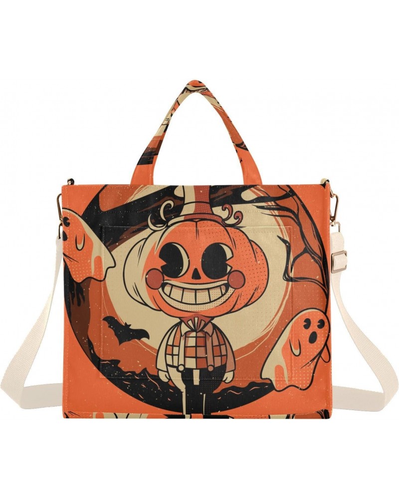 Pumpkin Men on Halloween Background Corduroy Tote Versatile Shoulder Bag for Women with Zipper Magnetic Clasp，S $14.45 Totes