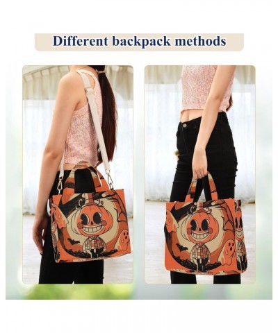 Pumpkin Men on Halloween Background Corduroy Tote Versatile Shoulder Bag for Women with Zipper Magnetic Clasp，S $14.45 Totes