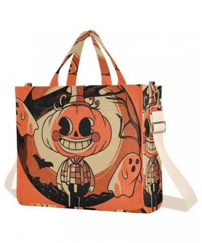 Pumpkin Men on Halloween Background Corduroy Tote Versatile Shoulder Bag for Women with Zipper Magnetic Clasp，S $14.45 Totes