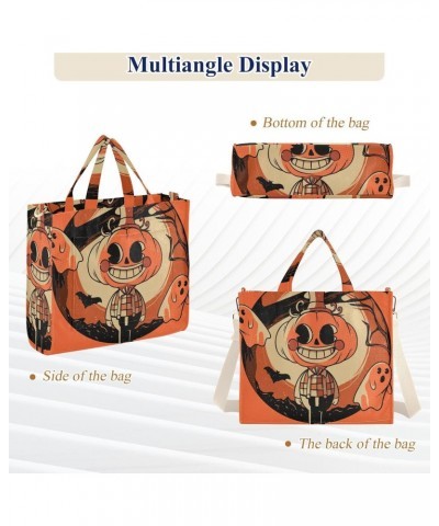 Pumpkin Men on Halloween Background Corduroy Tote Versatile Shoulder Bag for Women with Zipper Magnetic Clasp，S $14.45 Totes