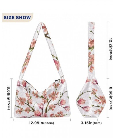 Flowers Magnolia Flower Furry Tote Bag for Women Crossbody Bag Tote Handbags Furry Purse with Zipper for Daily Use $9.45 Totes