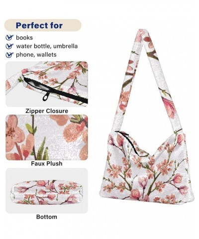 Flowers Magnolia Flower Furry Tote Bag for Women Crossbody Bag Tote Handbags Furry Purse with Zipper for Daily Use $9.45 Totes